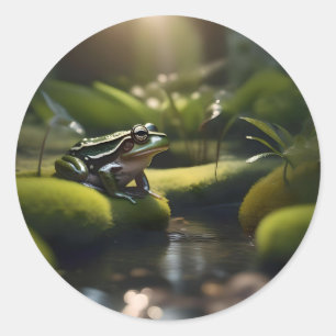 Sticker Rond Green Frog Forest Life,