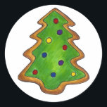 Sticker Rond Green Frosted Christmas Tree Sucre Cookie Holiday<br><div class="desc">Créés à partir d'une illustration de marqueur originale,  ces autocollants sont munis d'un biscuit à sucre en forme d'arbre de Noël avec un glaçage vert et des arrosages. Parfait pour les mailings de Noël ou de vacances !</div>
