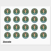 Sticker Rond Green Gingerbread Girl Holiday Cookie Modern Cute (Feuille)
