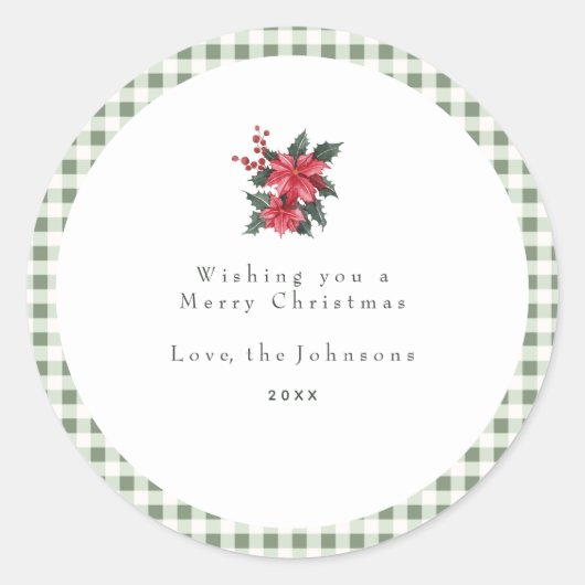 Sticker Rond Green Gingham Plaid Custom Christmas (Devant)