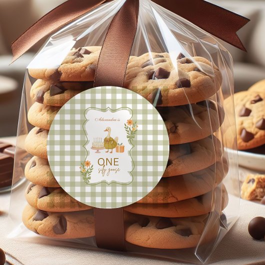 Sticker Rond  Green Gingham Silly Goose 1st Birthday