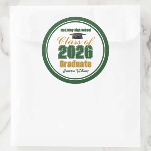 Sticker Rond Green Gold Class of 2026 Graduation Party (Sac)