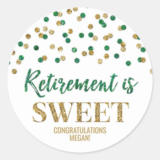 Sticker Rond Green Gold Confetti Retirement est doux (Devant)