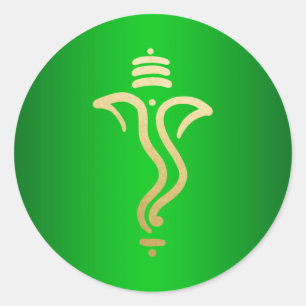 Sticker Rond Green Gold Festive Ganesh/ Indian God