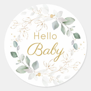 Sticker Rond Green Gold Foliage Genre Baby shower neutre
