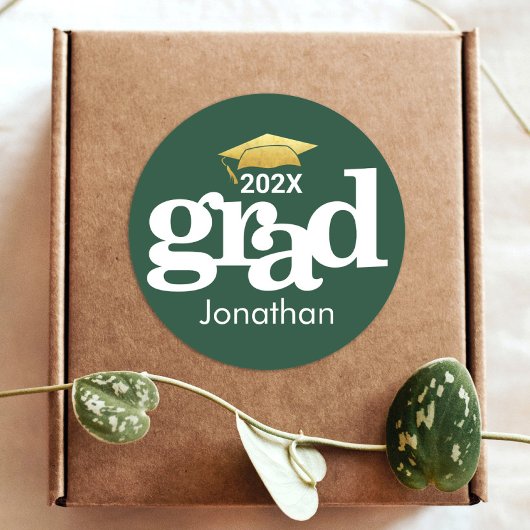 Sticker Rond Green Gold Graduation Gras Typographie Moderne