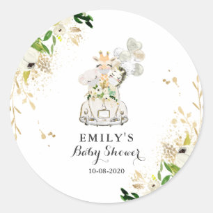 Sticker Rond Green Gold Safari Animaux Conduite Par Baby shower
