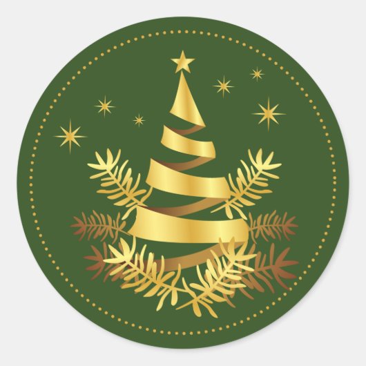 Sticker Rond Green Golden Stars Arbre de Noël Feuille (Devant)