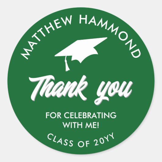 Sticker Rond Green Graduating Class Thank You Grad Cap (Devant)