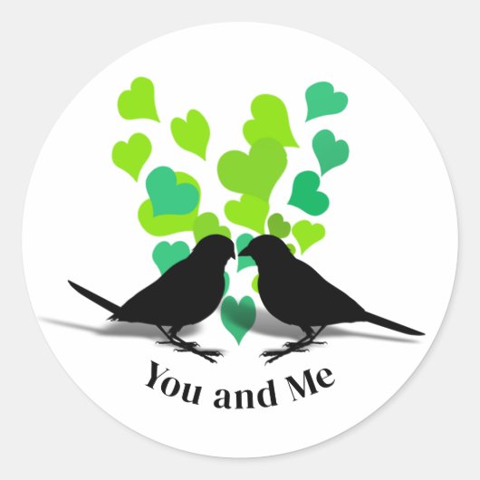 Sticker Rond Green Hearts Love Birds Valentine (Devant)