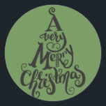 Sticker Rond Green Holiday Christmas Tree MERRY NOËL<br><div class="desc">Stickers</div>