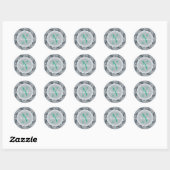 Sticker Rond Green Holiday Monogram Snowflake Border (Feuille)