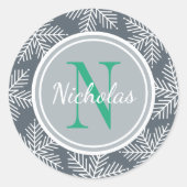 Sticker Rond Green Holiday Monogram Snowflake Border (Devant)