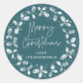Sticker Rond Green Holly Wreath Joyeux Noël (Devant)
