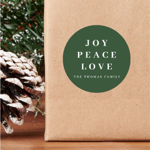 Sticker Rond Green Joy Peace Love Minimal Christmas Nom de fami