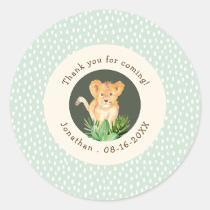 Sticker Rond Green Jungle Lion Cub Merci Anniversaire Favoriser