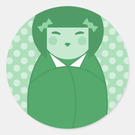 Sticker Rond Green Kokeshi Doll Pop (Devant)