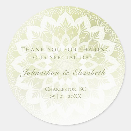 Sticker Rond Green Lace Mandala Wedding Favor (Devant)