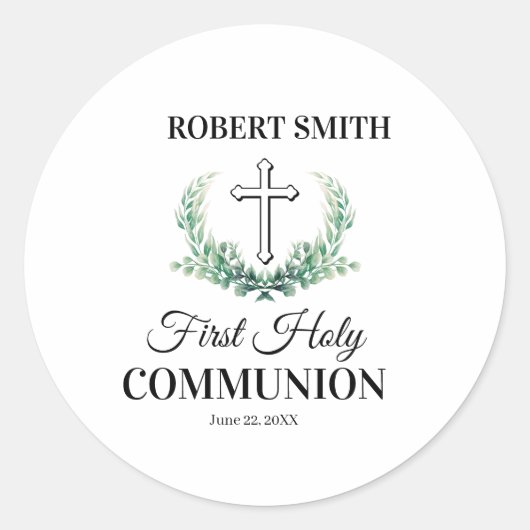 Sticker Rond Green leaf first communion  (Devant)
