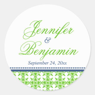 Sticker Rond Green marine preppy nom personnalisé mariage faveu