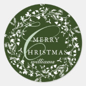 Sticker Rond Green Modern Boho Fleur sauvage Wreath Noël (Devant)