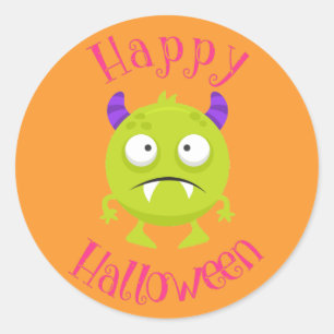 Sticker Rond Green Monster Fun Kids Halloween