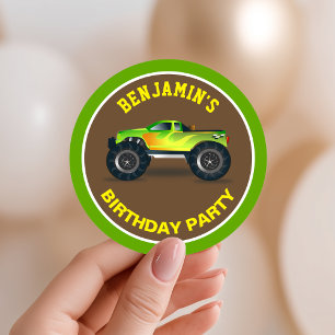 Sticker Rond Green Monster Truck Anniversaire de enfant Party F