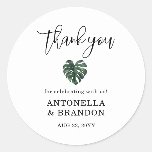 Sticker Rond Green Monstera Leaf Wedding (Devant)