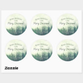 Sticker Rond Green Mountain Pines Festive Joyeux Noël (Feuille)