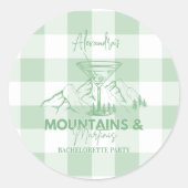 Sticker Rond Green Mountains et Martinis Bachelorette (Devant)