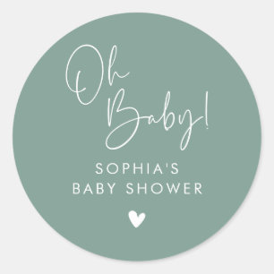 Sticker Rond Green Oh Baby Baby shower moderne Boho