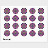 Sticker Rond Green Om Funky Pink et Indigo Mandala (Feuille)
