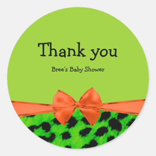 Sticker Rond Green Orange & Leopard Bow Glam Party Poster de an (Devant)