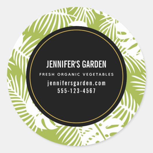 Sticker Rond Green Palm Feuille Rainforest Motif Business (Devant)