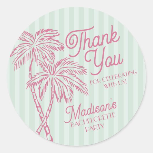 Sticker Rond Green Palm Spring Pastel Beach Party Favoriser (Devant)
