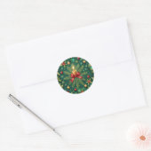 Sticker Rond Green Pattern Gold Candle Poinsettia Flower (Enveloppe)