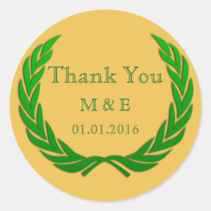 Sticker Rond Green Rustic Laurel Wreath Merci personnalisé