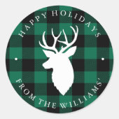Sticker Rond Green Rustic Plaid Motif et cerf (Devant)