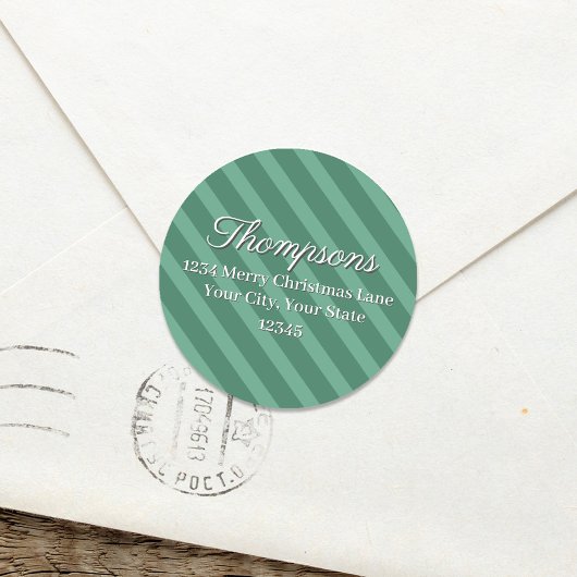 Sticker Rond Green Striped Return Address Label
