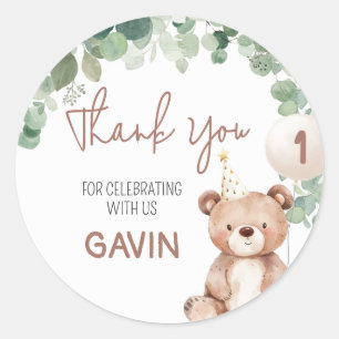 Sticker Rond Green Teddy Bear Fête d'anniversaire