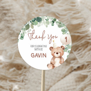 Sticker Rond Green Teddy Bear Fête d'anniversaire