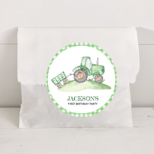 Sticker Rond Green Tractor Farm birthday