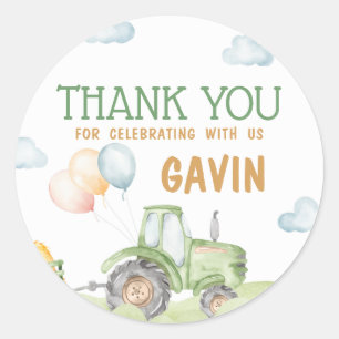 Sticker Rond Green Tractor Farm fête d'anniversaire