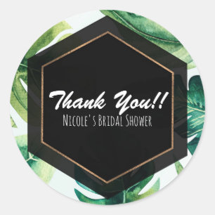 Sticker Rond Green Tropical Feuilles Blanc Elégant Mariage Fave