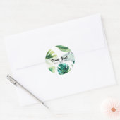 Sticker Rond Green Tropical Feuilles Blanc Elégant Mariage Fave (Enveloppe)