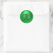 Sticker Rond Green Two Hearts Intertwined Monogram Wedding (Sac)