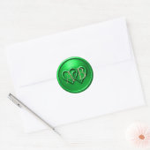 Sticker Rond Green Two Hearts Intertwined Monogram Wedding (Enveloppe)