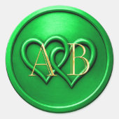 Sticker Rond Green Two Hearts Intertwined Monogram Wedding (Devant)