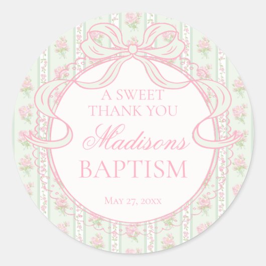 Sticker Rond Green Vintage Fancy Floral Baptism Circle (Devant)