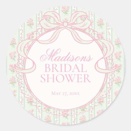 Sticker Rond Green Vintage Fancy Floral Bridal Shower Seal (Devant)